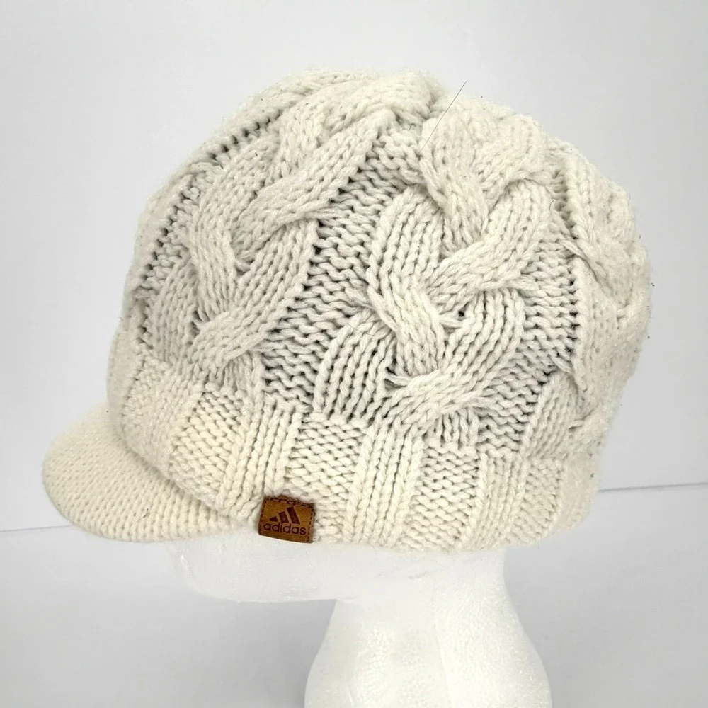 Adidas ClimaWarm Womens Cable Knit Visor Beanie Hat Lot Gray Ivory